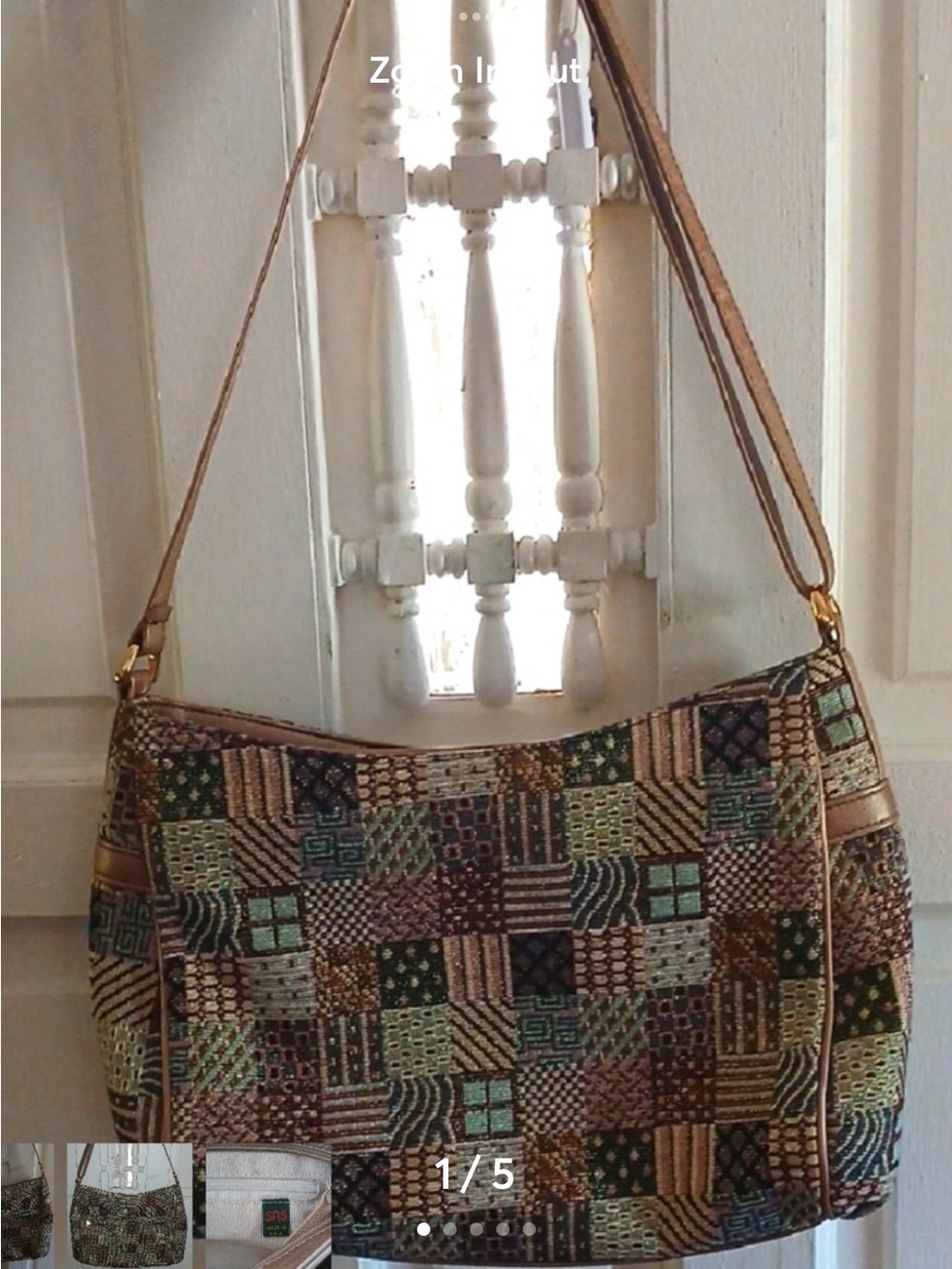 SAS Multicolor Woven Patchwork Shoulder Bag with Tan Accents